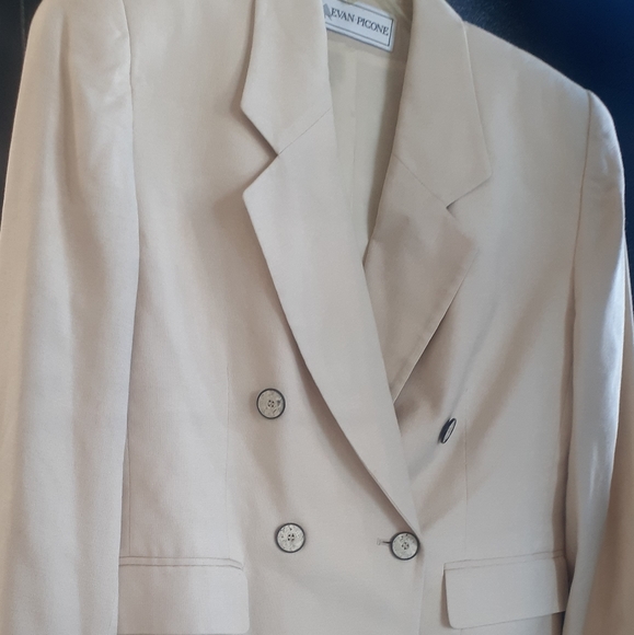 Evan Picone cream Nude Wool ? Blazer crop Jacket size 10 - Picture 11 of 13